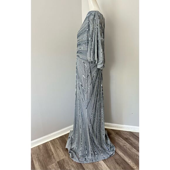 MAC DUGGAL SEQUINED V NECK CAPE SLEEVE COLUMN GOWN - Picture 7 of 11